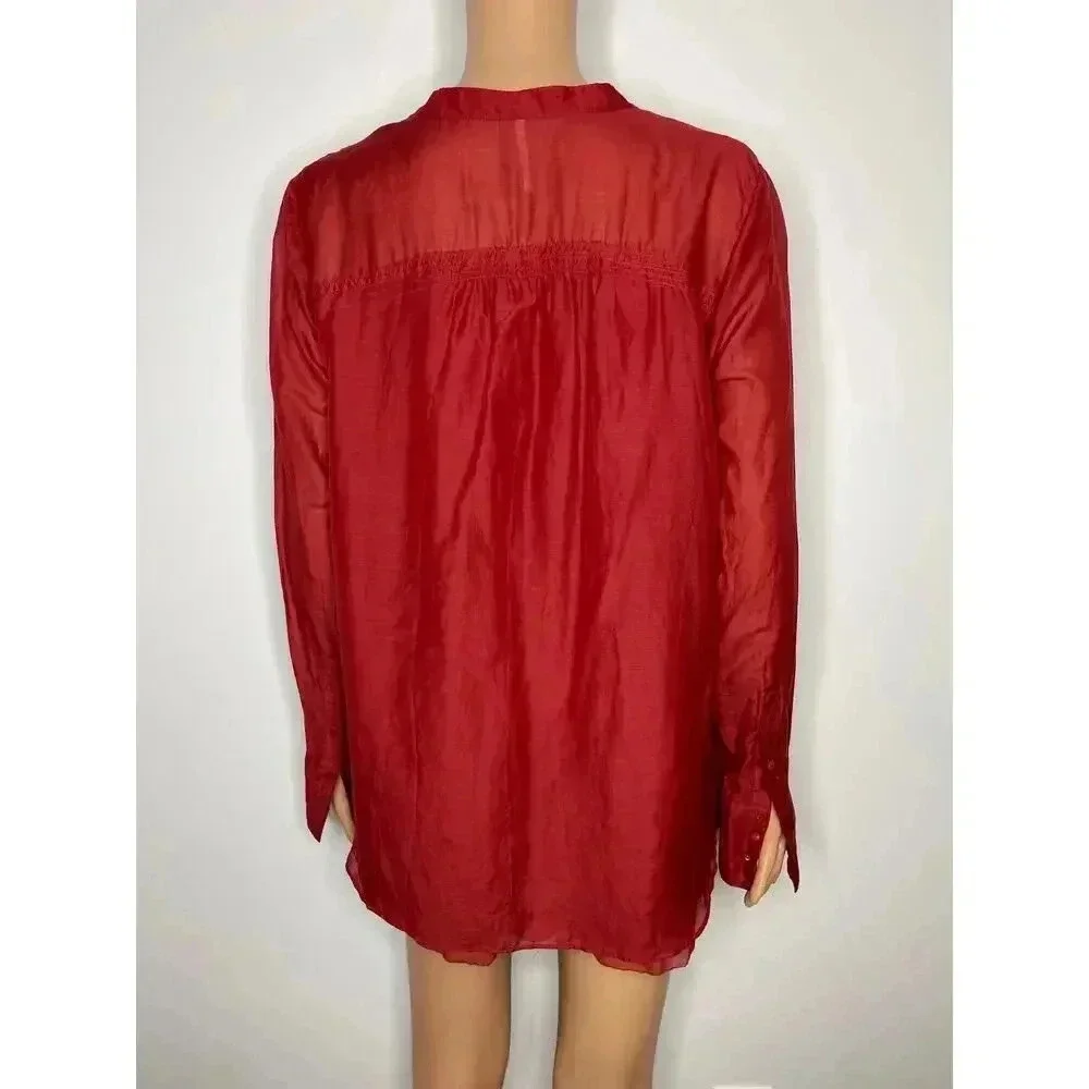 Free People Red Button Down shirt size L  cotton/silk blend - Picture 4 of 8